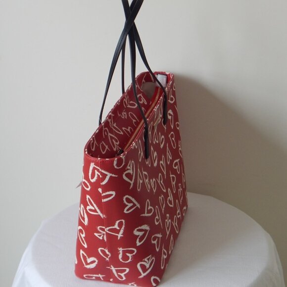 Kate Spade Margareta Shore Street Lipstick Hearts Large Top Zip Tote Bag Red NWT - Picture 3 of 10